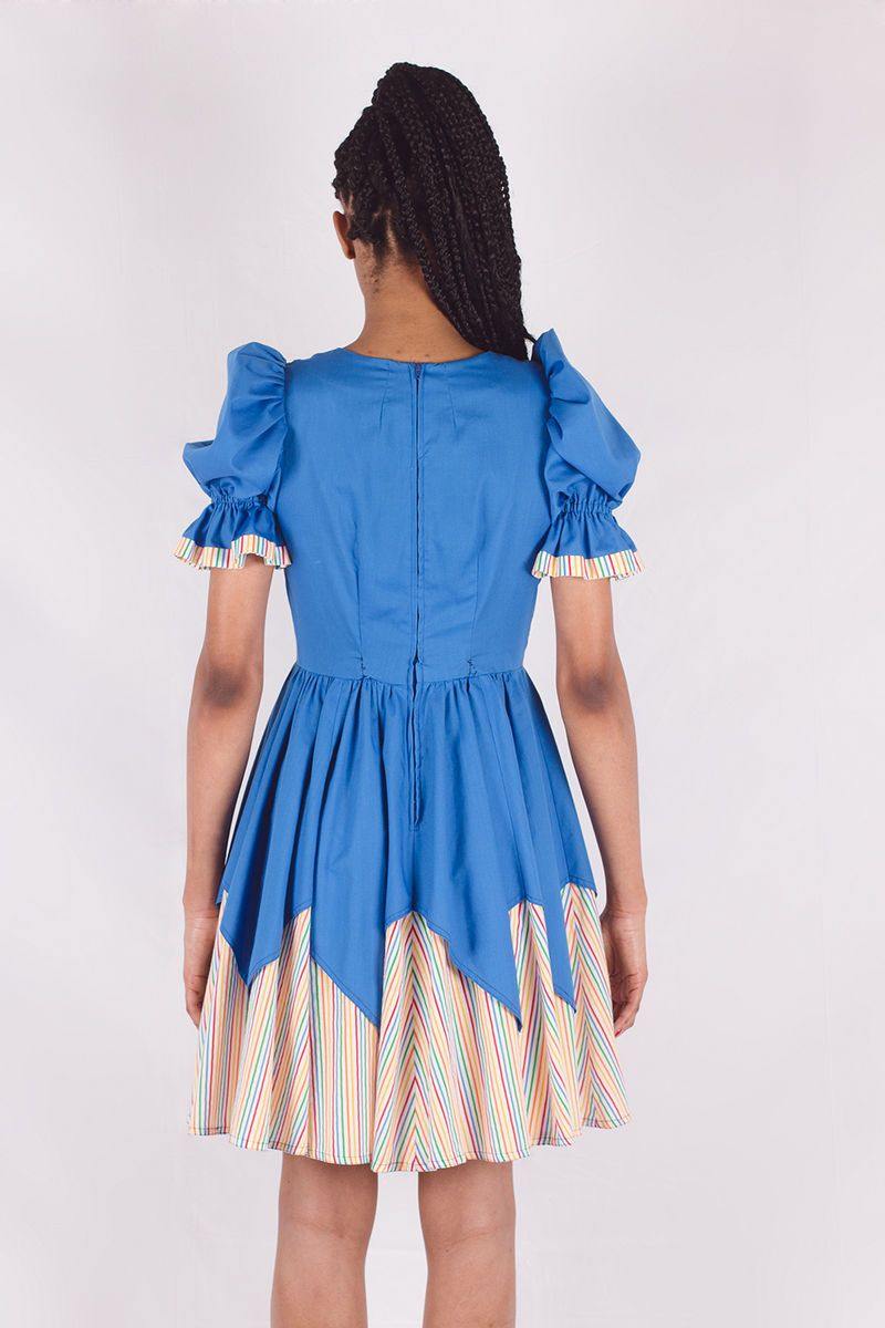 Vintage Rainbow Puff Sleeve Dress