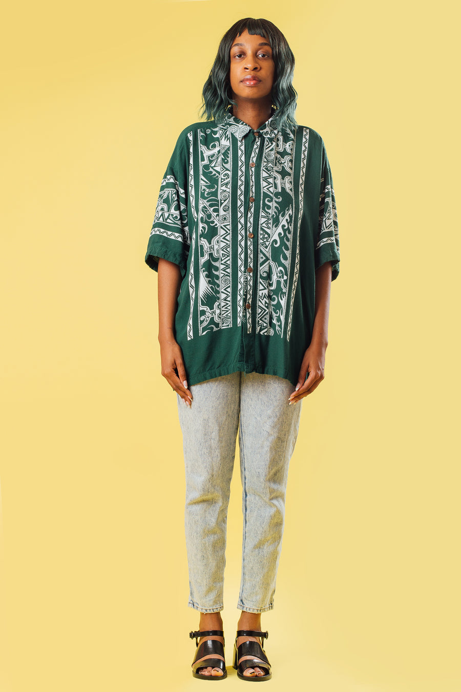 Vintage 90's Green Hawaiian Shirt | L