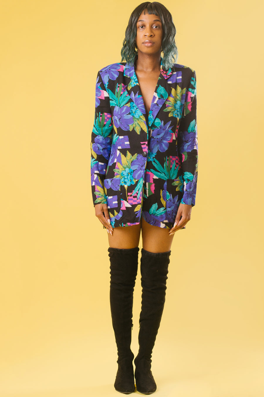 90's Abstract Tropical Floral Blazer | S