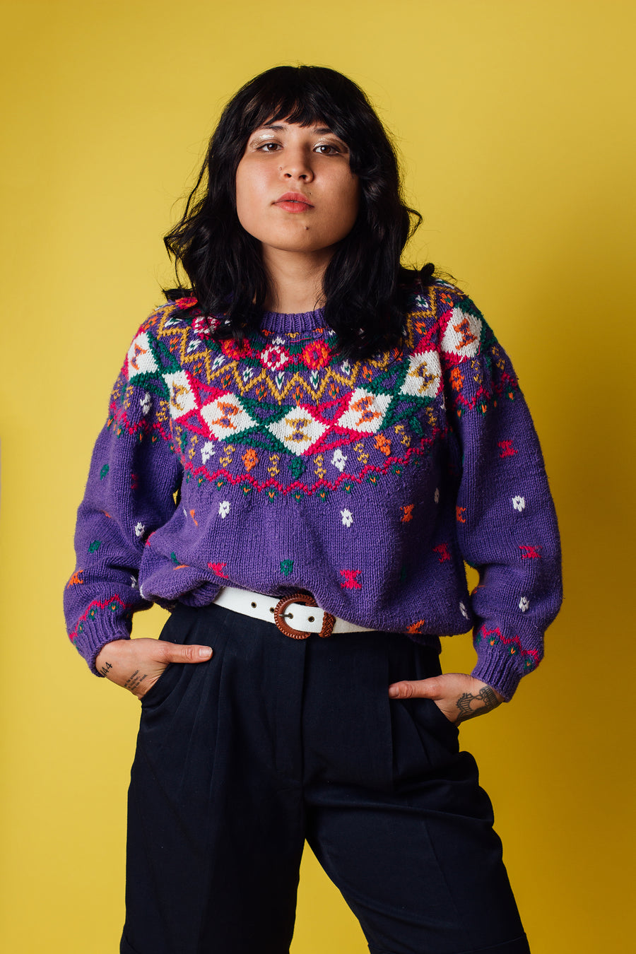 Vintage 80's Pastel Purple Pullover Sweater | M