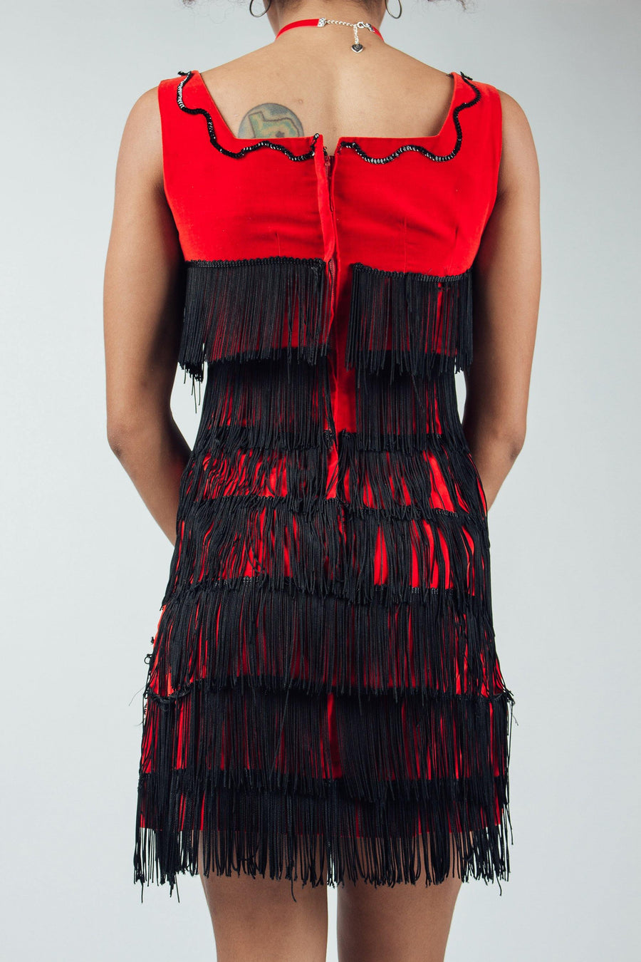 Vintage Red Fringe Mini Dress - Mawoolisa