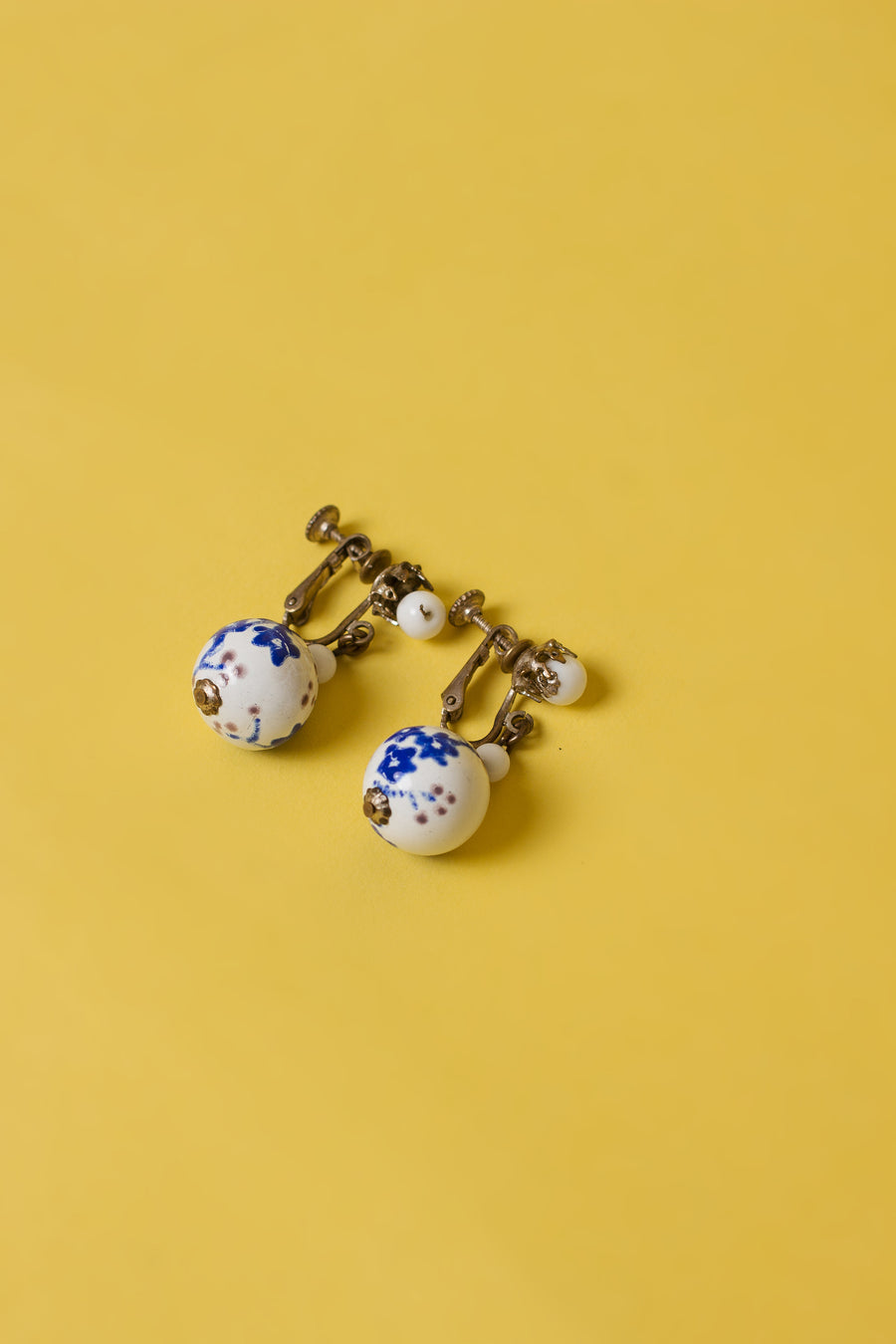 Vintage Chinese Teacup Pattern Clip-On Earrings