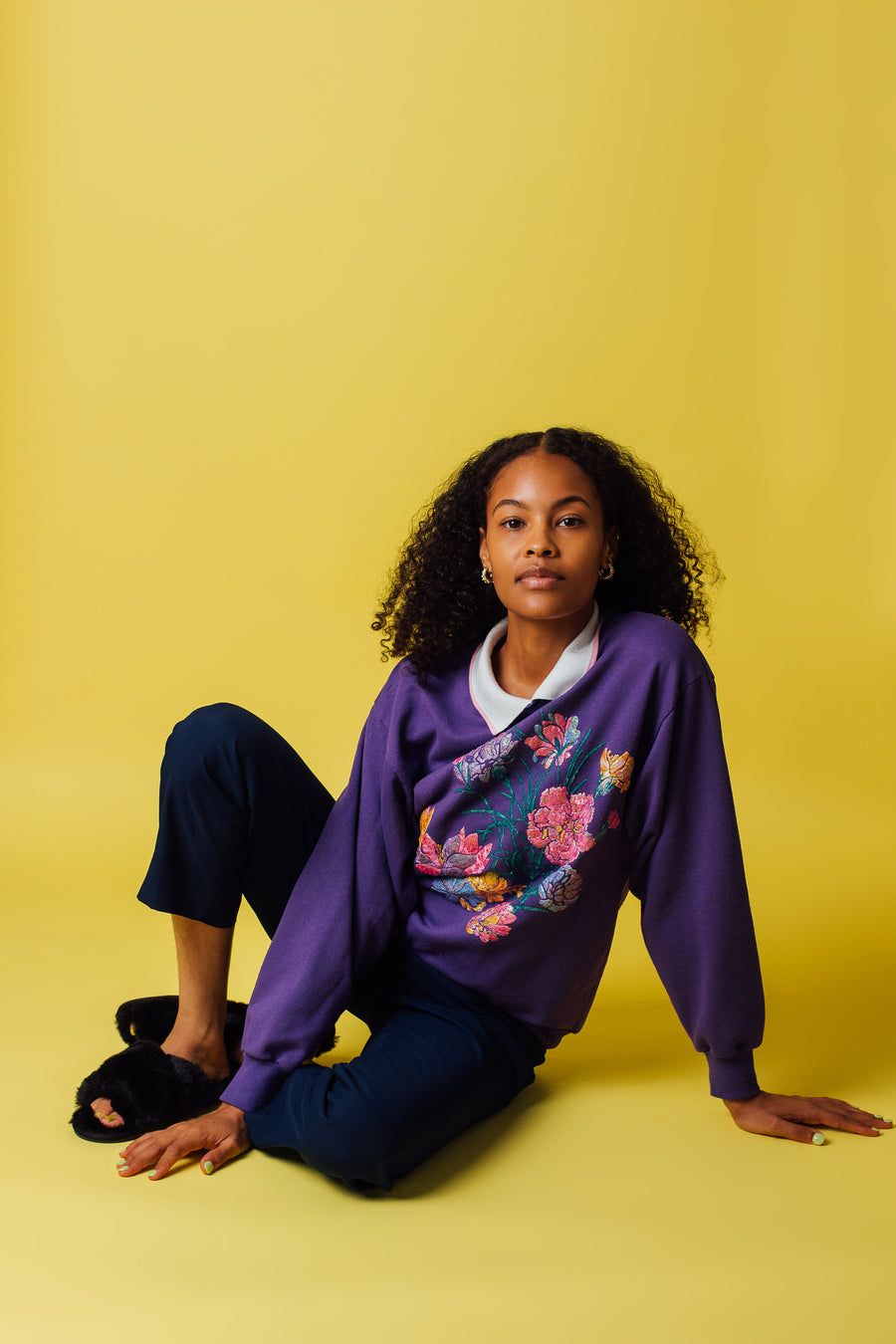 Vintage 90's Purple Grandma Floral Sweatshirt | S