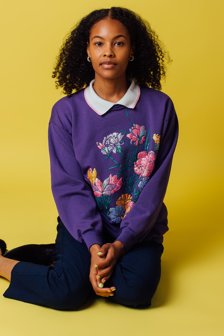 Vintage 90's Purple Grandma Floral Sweatshirt | S