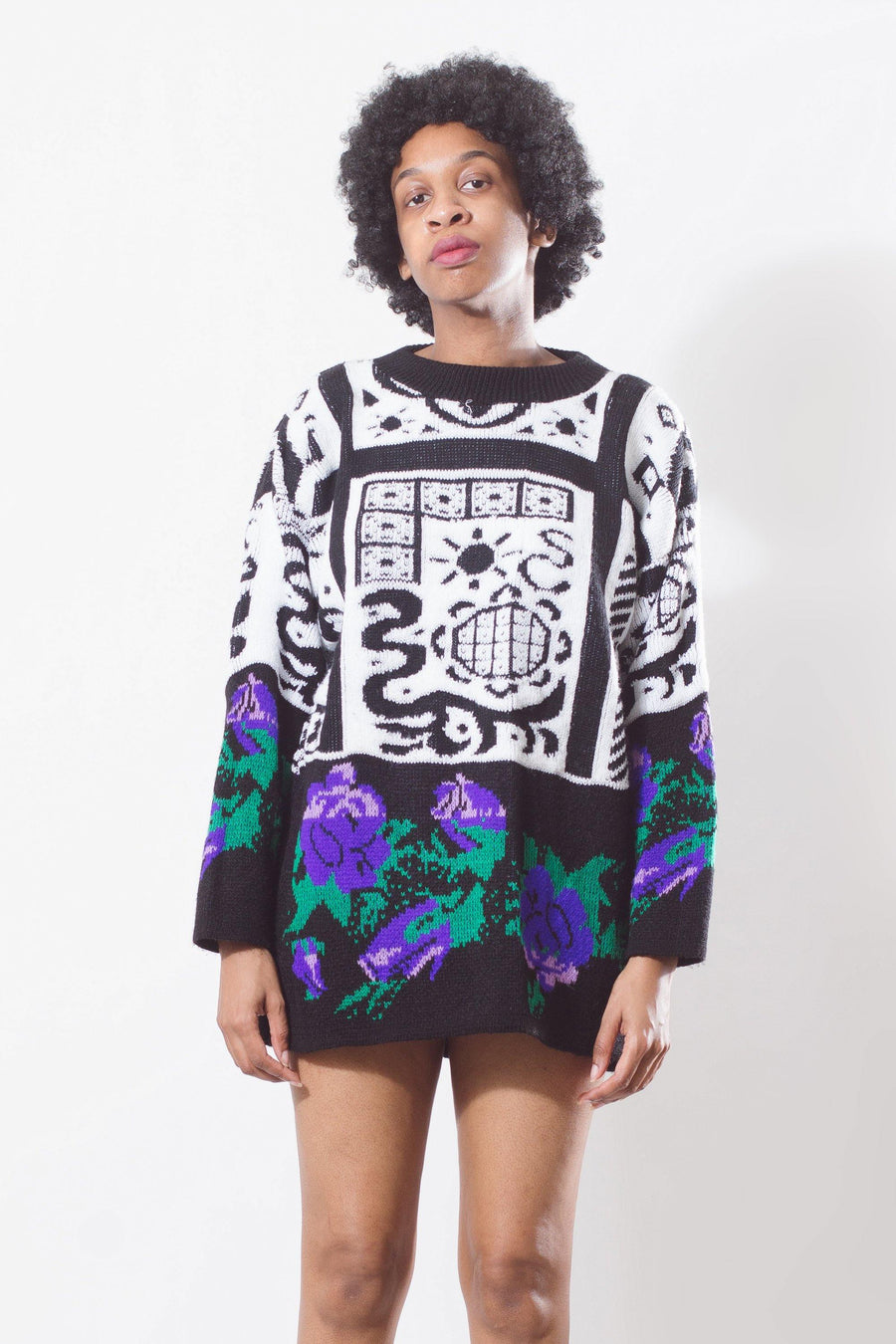Vintage 90's Floral Abstract Sweater - Mawoolisa