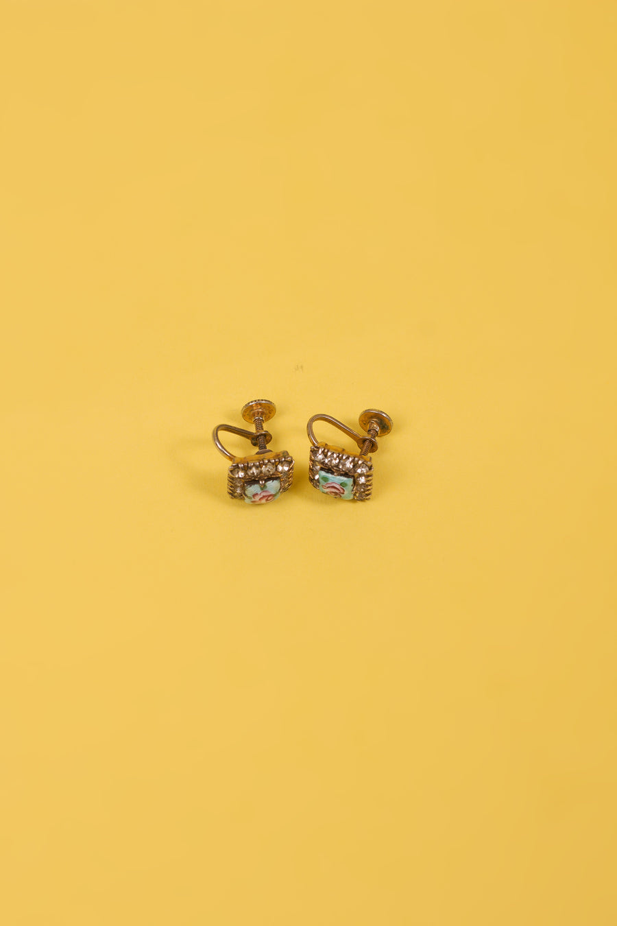 Vintage Square Flower Clip-On Earrings