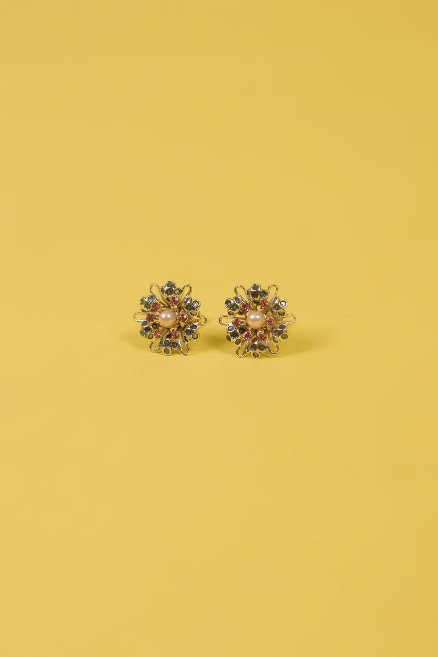 Vintage Flower Jewel Clip-On Earrings