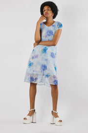Vintage Y2K Blue Floral Midi Dress - Mawoolisa